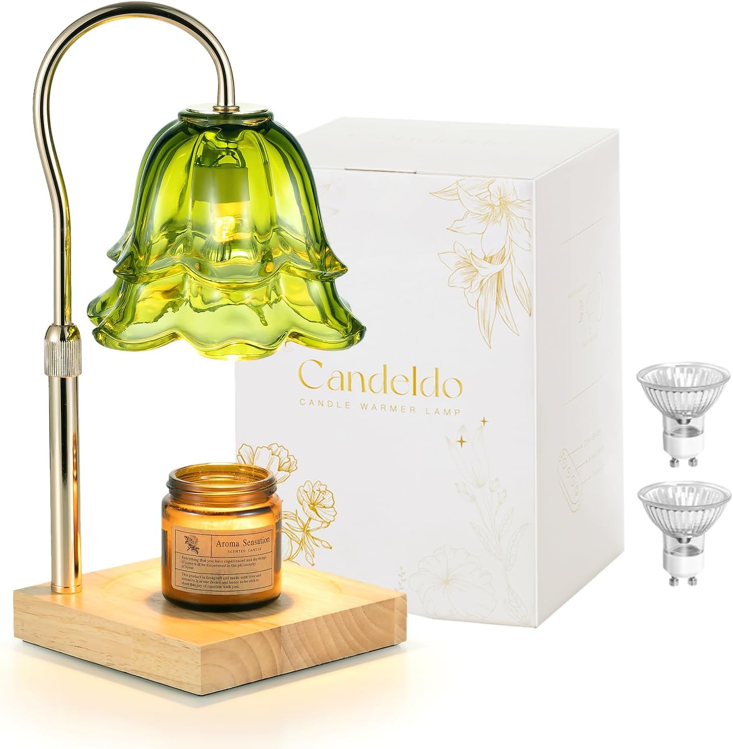 Candeldo Candle Warmer Lamp with Timer: Flower Gold Candle Lamps Height Adjustable Wax Melt House Warming Gifts New Home Decor Mothers Day Birthday Gift for Women Mom
