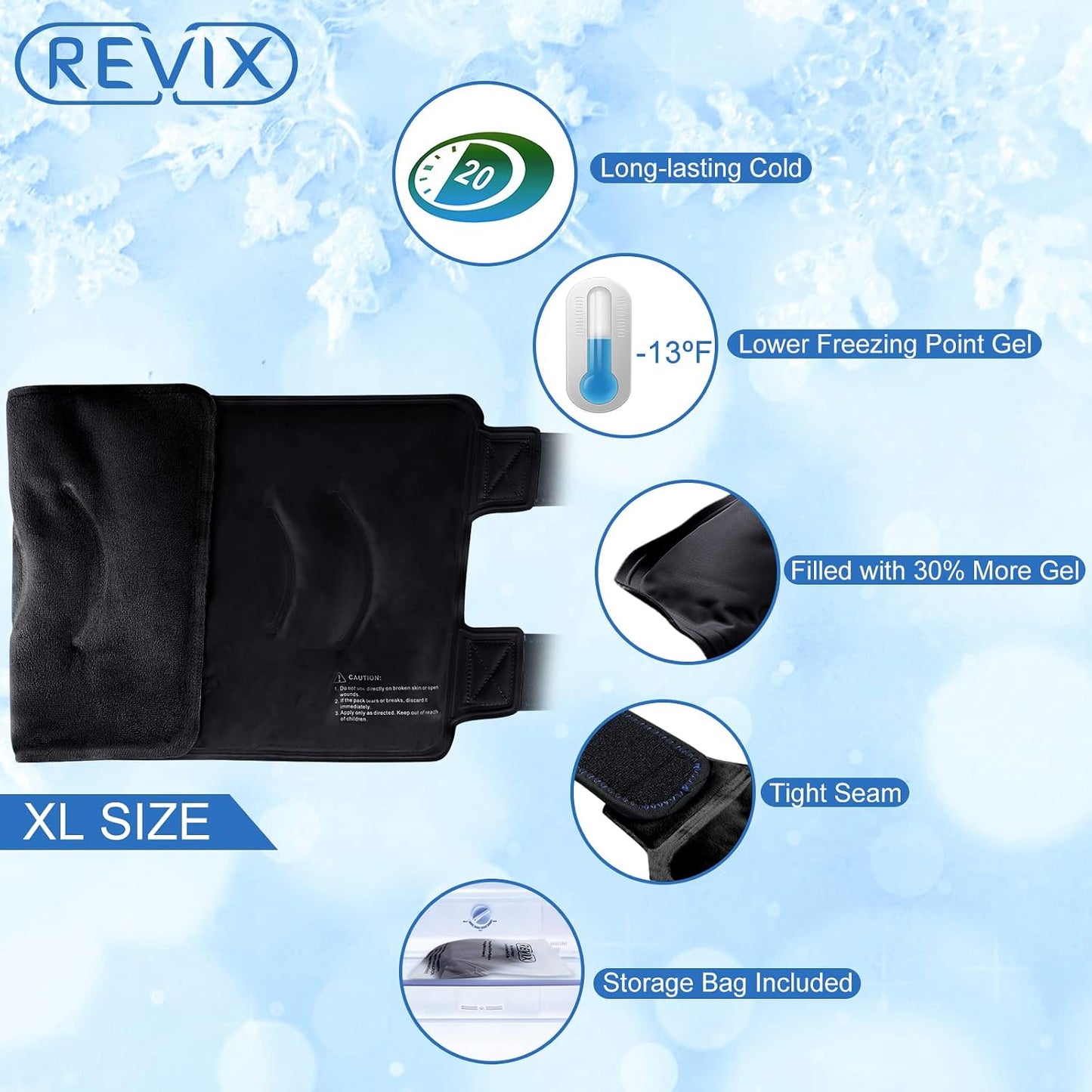 REVIX 19" Extra Large Knee Ice Pack Wrap Around Entire Knee, Reusable Gel Cold Pack for Discomfort and Post-Workout Fatigue, Cold Compress, Enhance Comfort and Recovery