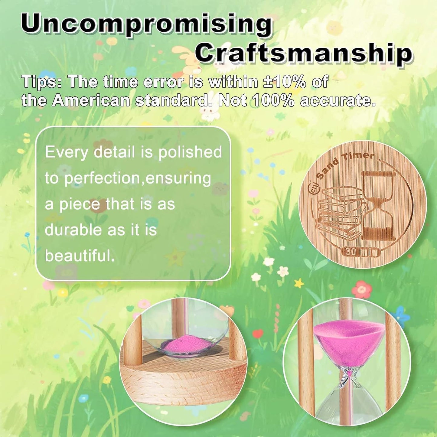 2 Minute Wooden Sand Timer,2 Min Hourglass, Small Sand Watch, Reloj De Arena, Hour Glass Sandglass for Home, Office, Decorative, Game, Classroom