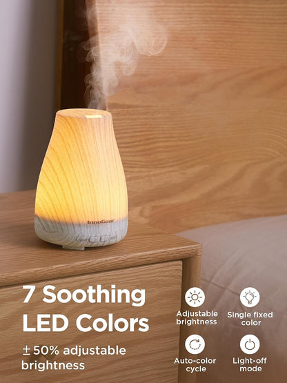 InnoGear Essential Oil Diffuser, Ultrasonic Diffusers for Home Aromatherapy Humidifier for Bedroom Room 7 Colors LED 2 Mist Mode Auto Off, Basic White