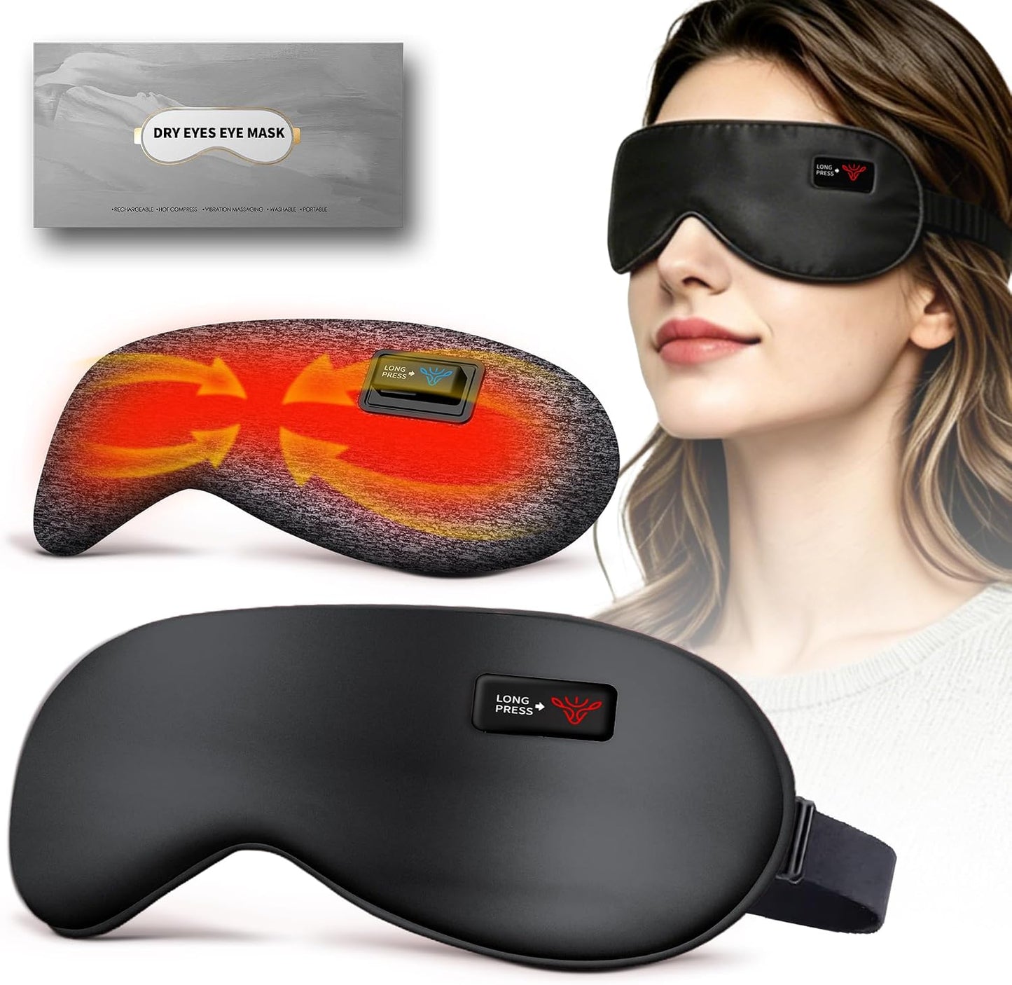 Heated Eye Mask for Dry Eyes Relief, Precise Heating Fits Eyelids,FSA-HSA Eligible,Engineered Cordless Warm Eye Compress for MGD, Styes, Slimmer Silk Sleep Eyeshade,Washable, Rechargeable
