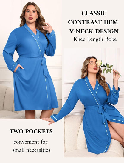 Ekouaer Plus Size Robes for Women Soft Bathrobe V Neck Soft Maternity Robe