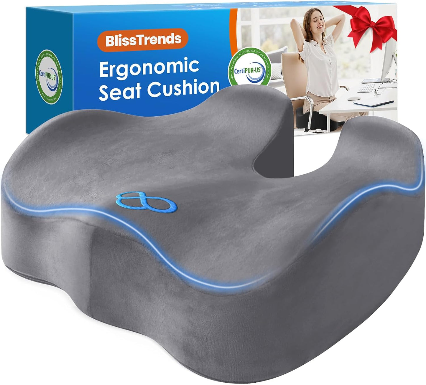 BlissTrends Seat Cushion with Velvet Cover, Thick Memory Foam Cushions for Office Chair, Car Seat, Airplane, Relieving Pressure Tailbone Sciatica Back Pain for Long Sitting, Car Drivers 4.7in Black