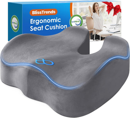 BlissTrends Seat Cushion with Velvet Cover, Thick Memory Foam Cushions for Office Chair, Car Seat, Airplane, Relieving Pressure Tailbone Sciatica Back Pain for Long Sitting, Car Drivers 4.7in Black