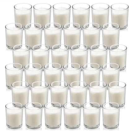 Housecret 24 Pack Warm White Unscented Clear Glass Filled Votive Candles. Hand Poured Wax Candle Ideal Gifts for Aromatherapy Spa Weddings Birthdays Holidays Party