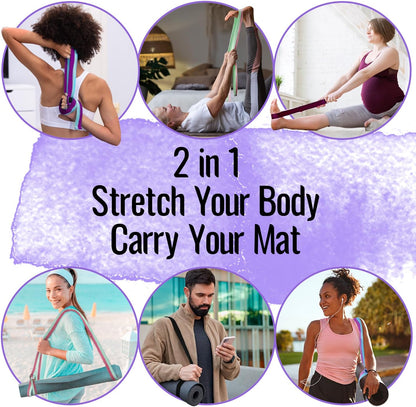 TECEUM 2 IN 1 Yoga & Mat Strap for Stretching – Cotton – 6/8/10 ft