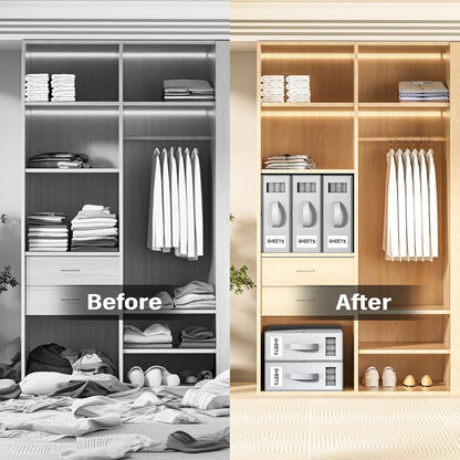 Bed Sheet Organizers and Storage, Foldable Fabric Storage Bins for Bed Sheets Duvet Covers Pillowcases, Closet Organizer, Storage Container Boxes for Blankets, Clothes ((Queen or King), Grey)