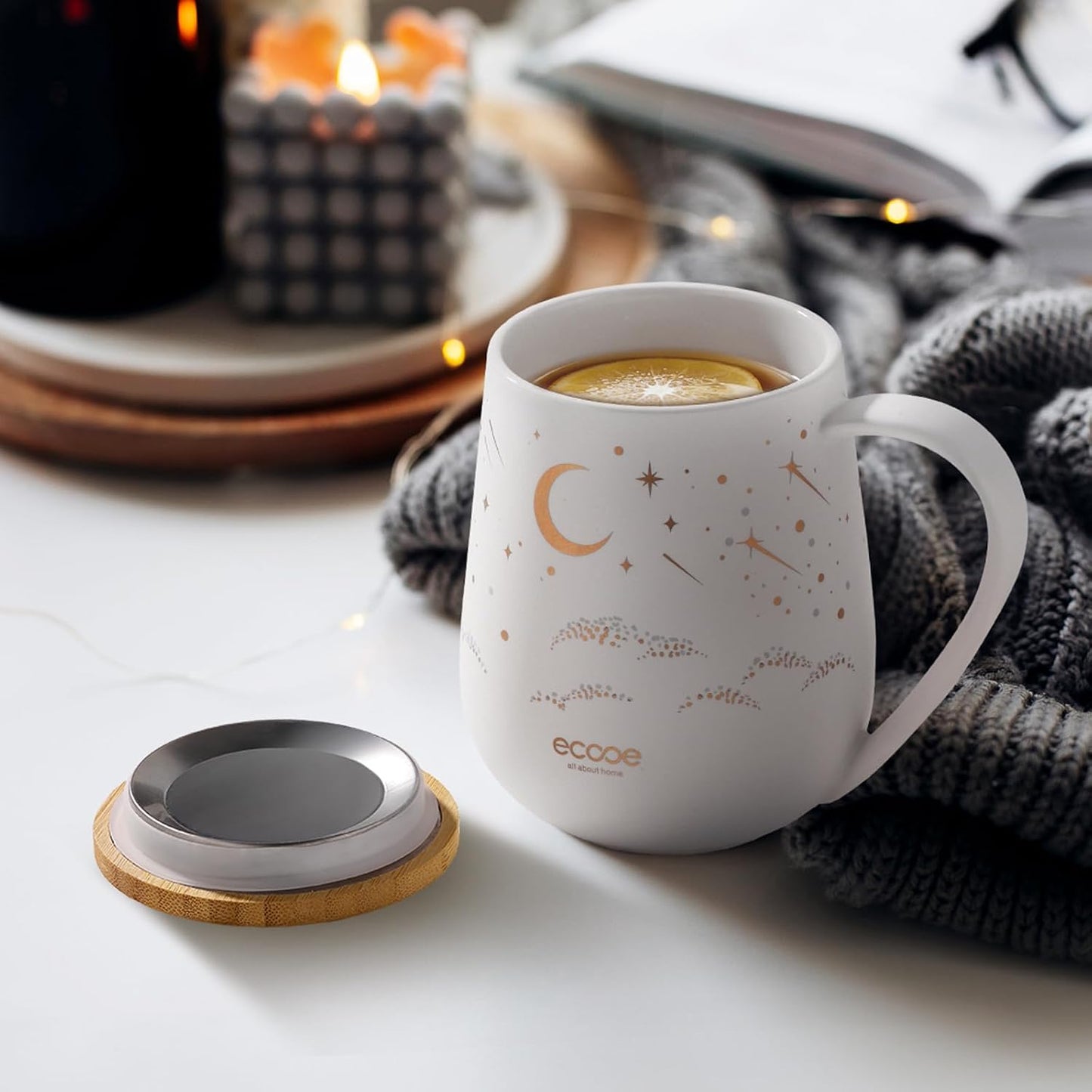 ecooe Tea Infuser Mug 20.3oz Ceramic Tea Cup with Removable Stainless Steel Infuser and Lid, 600ml Tea Mug for Loose Leaf Tea Coffee Milk, Gifts for Women Parents Friends Office Home (Black)