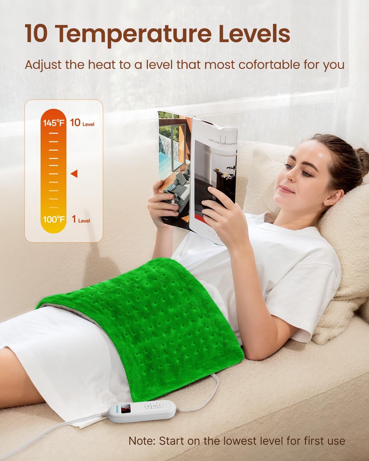 RENPHO Electric Heating Pad for Back with 10 Heat Levels