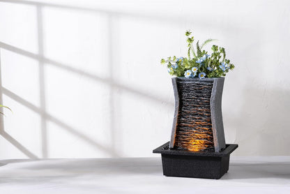 GOSSI 3-Tier Stone Wall Tabletop Water Fountain with Natural River Rocks, LED Lights, Zen Meditation Waterfall for Office and Home Decor, Relaxing Desktop Fountain, Christmas Decoration
