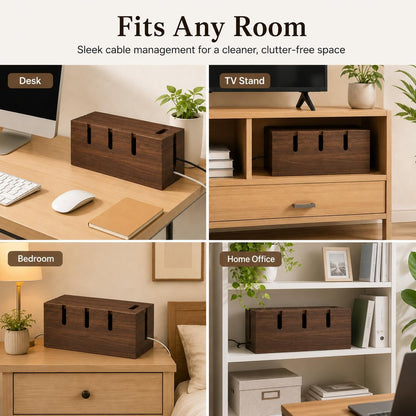 Large Acacia Wood Cable Management Box for Power Strips