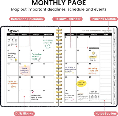 Planner 2026-2027, Academic Monthly and Weekly Calendar Planner for Women, July 2026 - June 2027, Hardcover Pretty Agenda Planner Book with Tabs, Spiral Daily Organizer for School Office Home Supplies, 6.3" x 8.5" - Blue Floral