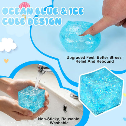 Nice Ice Cube Sensory Squeeze, Ice Cube Squishy Stress Balls for Adults Slow Rise Squishies with Solid Squish Soft Fidgets Malt Sugar Squishy for Anxiety Relief Focus