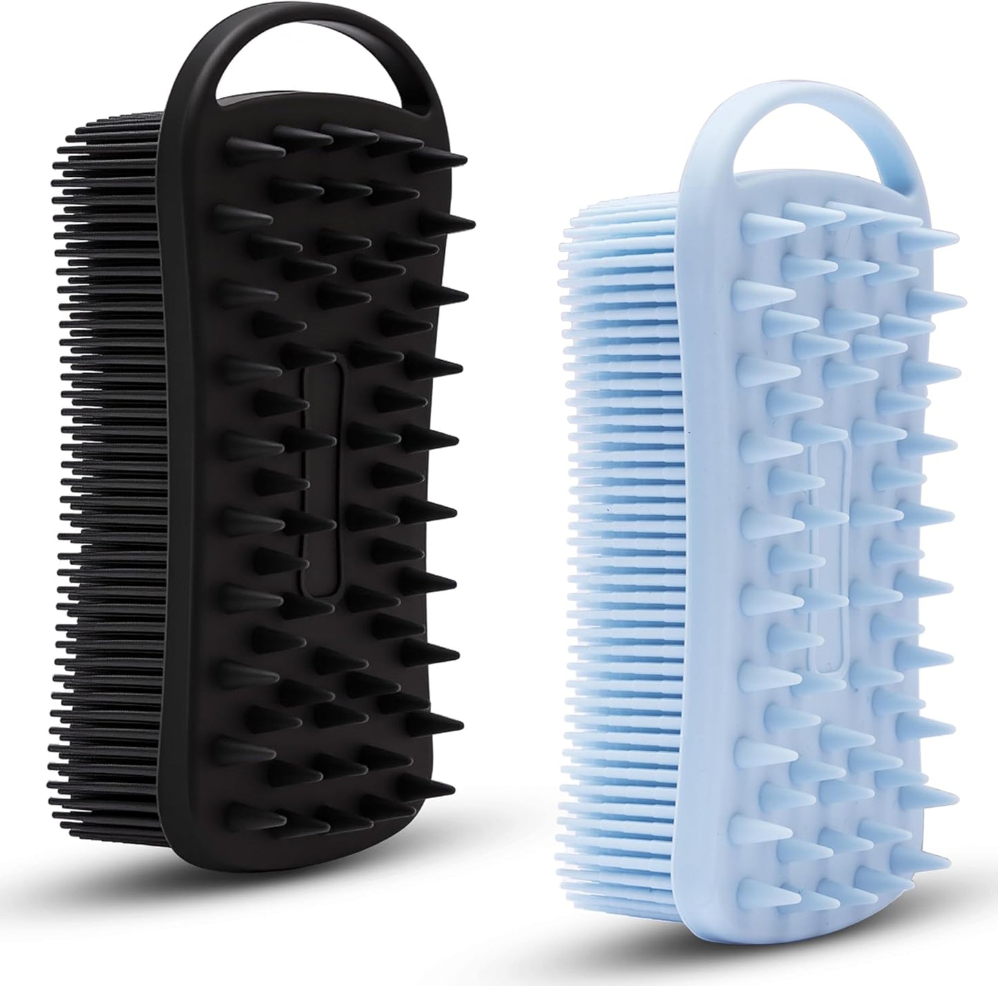 MtBoi 2 PC Silicone Body Scrubber, 2 in 1 Exfoliating Shower Bath Scrubber, Soft Silicone Loofah for Sensitive Skin, Shower Hair Scalp Massager, Easy to Clean, Lather Well (Grey&Black)