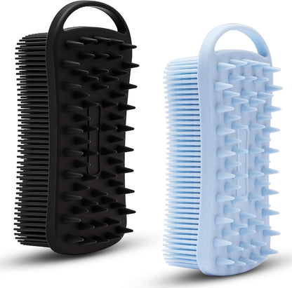 MtBoi 2 PC Silicone Body Scrubber, 2 in 1 Exfoliating Shower Bath Scrubber, Soft Silicone Loofah for Sensitive Skin, Shower Hair Scalp Massager, Easy to Clean, Lather Well (Grey&Black)