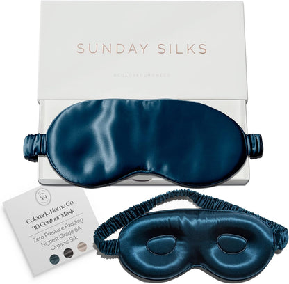SUNDAYSILKS™ | Adjustable Silk Sleep Mask for Side Sleeper | Cloud-Like Comfort, Weighted for Deep Sleep | Soft Sleep Face Mask for Women & Men, Full Blackout, Cooling Silk Eye Mask for Sleeping