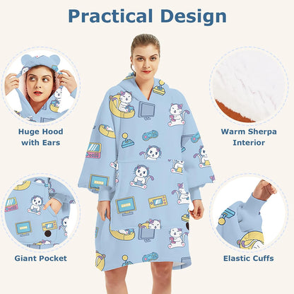 THREE POODLE Wearable Blanket Hoodie for Women, Oversized Sherpa Sweatshirt Blanket for Adults Men, Cozy Hooded Blankets, Gifts for Teen Girls Women Mom Sister