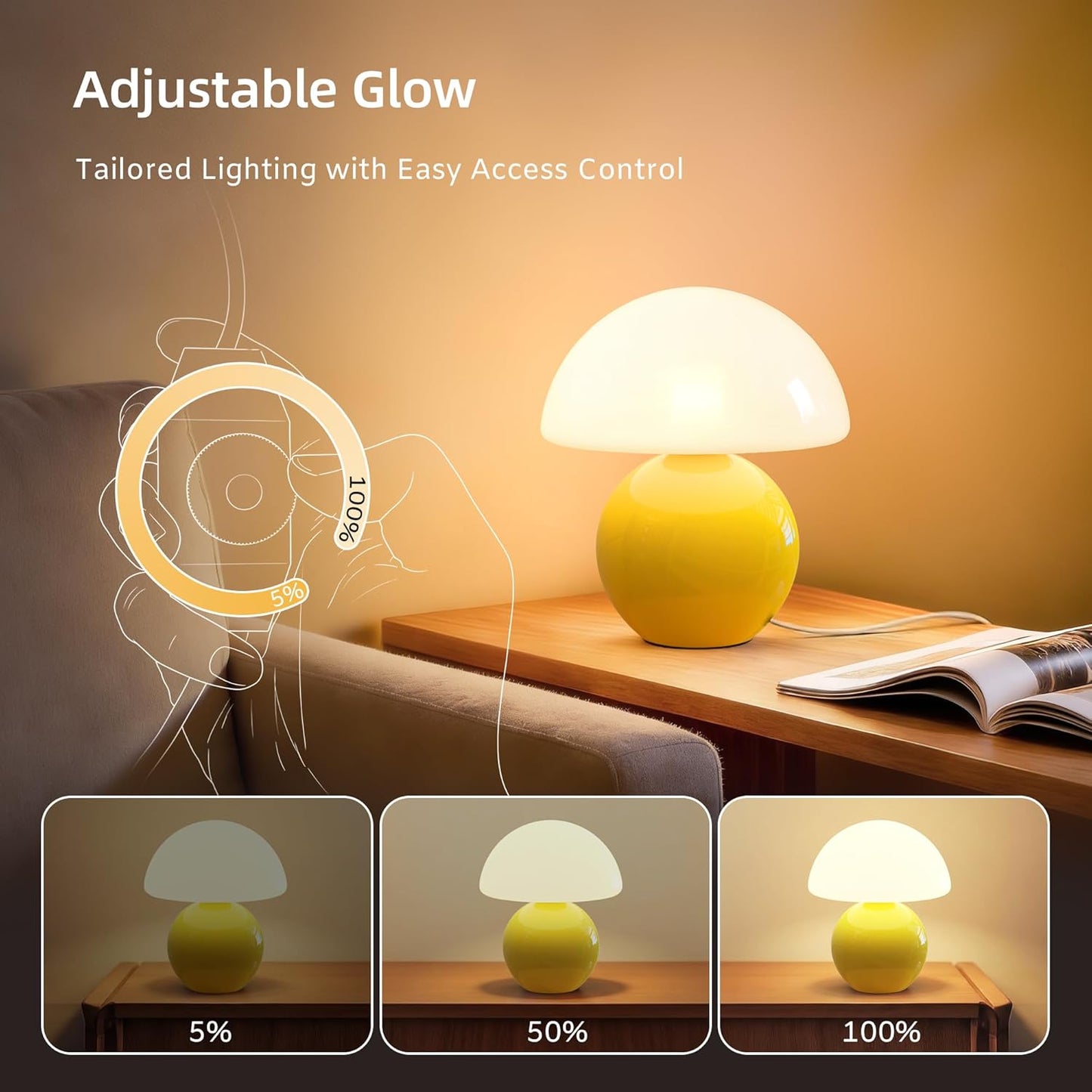 Dawnwake Mushroom Lamp Table Lamp for Bedroom,Desk Bedside Small Lamps for Living Room Night Stands,Mushroom Decor Cute Mini Modern Mid Century Lamps,Unique Aesthetic Home Living Room Decor(White)