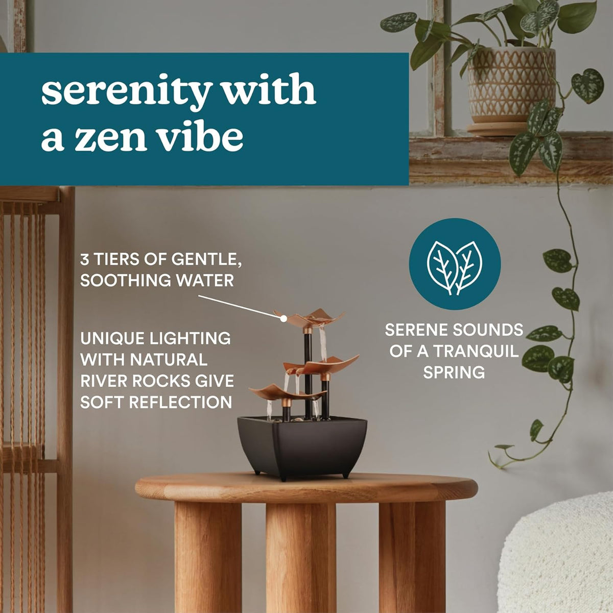 Homedics Tabletop Water Fountain, Home Décor Soothing Sound Machine