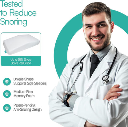 The Original Anti Snoring Pillow for Side Sleepers - Snoring Solution and Remedy - Inclined Memory Foam Pillow for Airway Support, Anti Snore Pillow with Removable Washable Cover