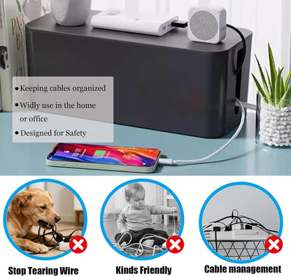 Cable Management Box,Power Cover Surge Protector for Desk Large Black