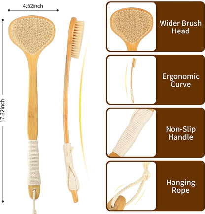 Long Handle Bath Brush-Back Scrubber for Shower, Exfoliating Body Brush with Bristles for Wet & Dry Brushing, Shower Brush for Men & Women
