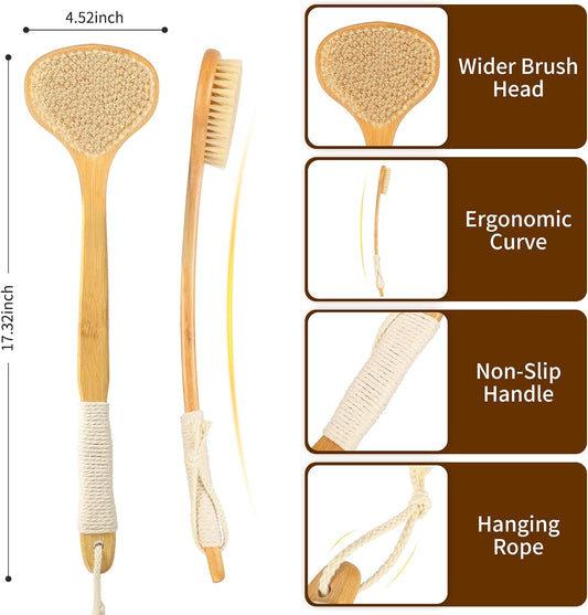 Long Handle Bath Brush-Back Scrubber for Shower, Exfoliating Body Brush with Bristles for Wet & Dry Brushing, Shower Brush for Men & Women