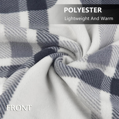 forestfish Fleece Wearable Blanket, Plaid Lap Blanket Comfy Poncho Throw with Buttons for Bed Sofa Office, Grey-White
