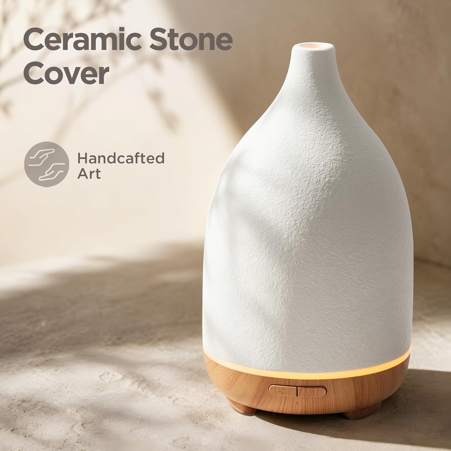 InnoGear Oil Diffuser, 300ML Ceramic Diffuser for Essential Oils Handcrafted Aromatherapy Diffuser Ultrasonic Cool Mist Humidifier with 4 Timers Waterless Auto Off for Room Office, White