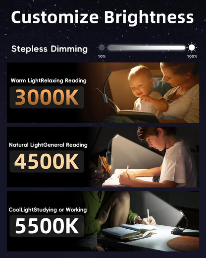 Book Light,Reading Lights for Books in Bed,AAA Battery Clip-On Led Reading Light with 3 Colors & Stepless Dimming,Portable and Ultra-Lightweight with Long Runtime(DarkBlack)