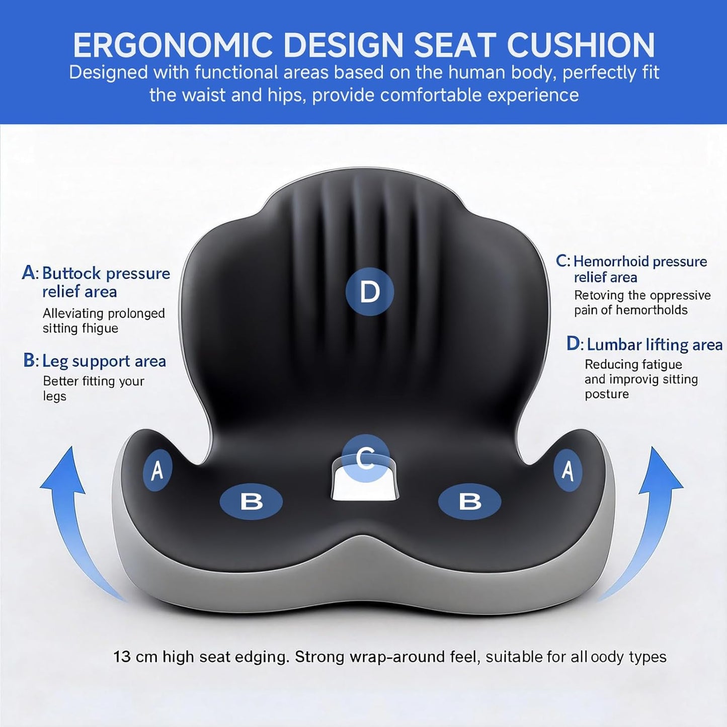 Ergonomic Car Seat Cushion with Lumbar Support, Pressure-Responsive Memory Foam, Enhanced Pelvic Stability for Pressure Relief, Ideal for Long Driving, Office & Home (Gray)
