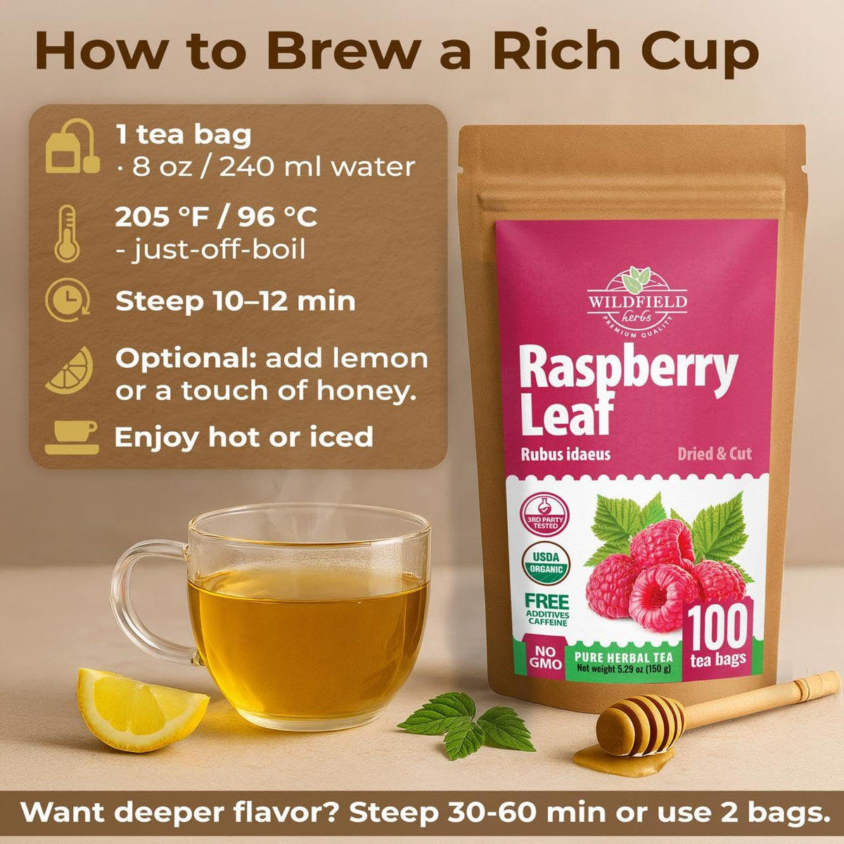 100 Bags Raspberry Leaf Tea Rasberry Leaf Herbs (Rubus Idaeus Folium) - 1.5g Bags Rasberry Leave Tea Hojas De Frambuesa