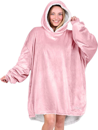 Bare Home Wearable Blanket Hoodie - Soft Plush Sherpa - Warm and Cozy - Oversized Wearable Blanket