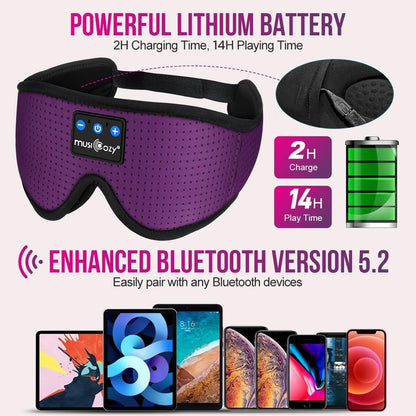 MUSICOZY Sleep Headphones, Bluetooth 5.4 Sleep Mask Headband Headphones Sleeping Eye Mask, Wireless Music Earbuds Earphones with HD Stereo Speakers for Side Sleepers, Cool Gadgets Unique Gift