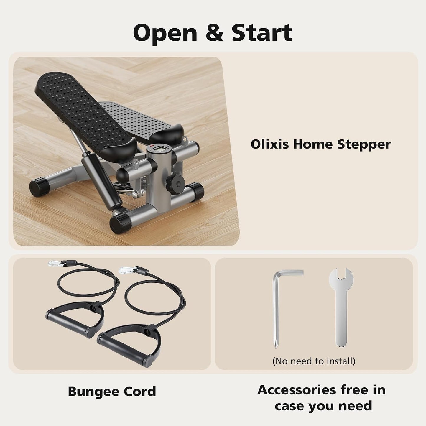 OLIXIS Stepper Machine with Resistance Bands - Mini Stair Stepper for Home Exercise, Portable Weight Loss & Full Body Workout Equipment