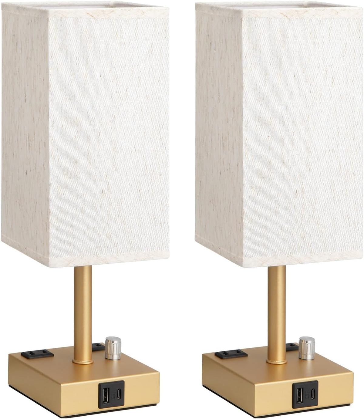 Bedside Table Lamps Set of 2 for Bedroom - Dimmable, USB C+A, 2 AC Outlets