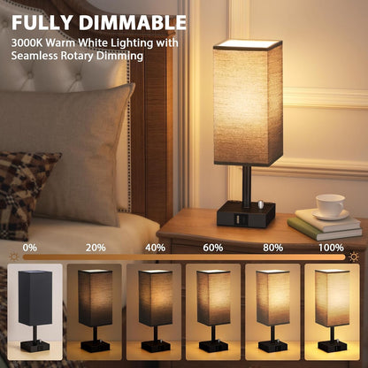 Bedside Table Lamps Set of 2 for Bedroom - Dimmable, USB C+A, 2 AC Outlets