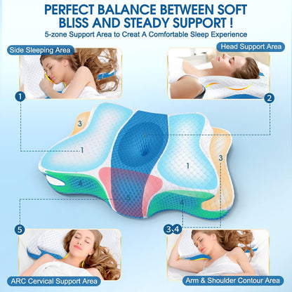 CHxxy Cervical Neck Pillow for Pain Relief Sleeping, Memory Foam Pillows