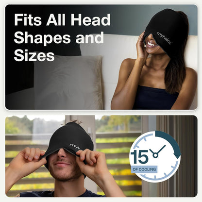 Myhalos® Migraine Relief Cap, Ice Hat for Migraines, Headache Relief Cap, 30% More Gel, Hot & Cold Therapy Head Ice Pack, Cooling Headache Hat, Tension Wrap, Hangover Cap, Ice Face Mask, FSA|HSA
