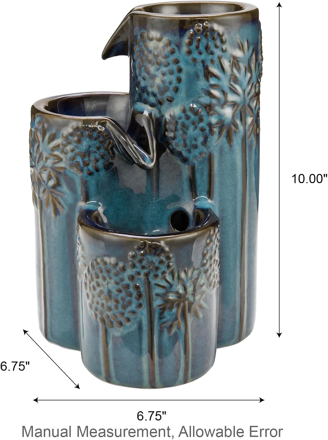 Glitzhome Ceramic Tabletop Tiered Water Fountain with Pump and LED Light 8.75'' Turquoise Leaf Textured Water Fountain Zen Decor for Indoor and Home Decoration Table Desk Office Patio