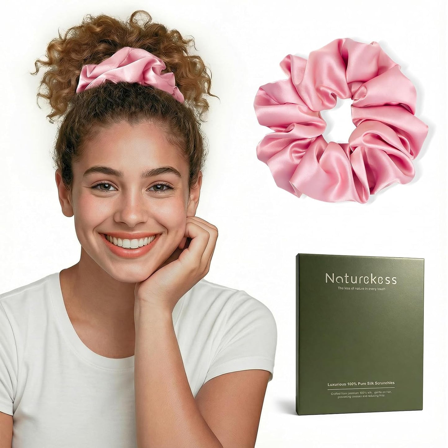 100% Mulberry Silk Scrunchies for Women, Oversized XL Hair Tie for Sleeping, Curly Thick or Thin Hair, No Damage Soft Silk Hair Accessory