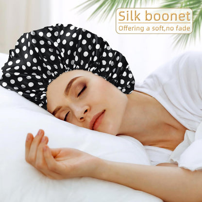 Satin Bonnet Silk Bonnet Hair Bonnet for Sleeping-Slouchy Beanie Hat Satin Sleep Cap for Women's Natural & Curly Hair(Blue Zircon)