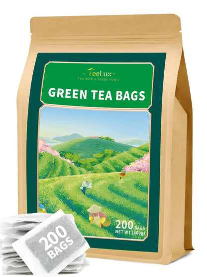 TeeLux Green Tea Bags, Pure Green Tea, Super Antioxidant, Caffeinated 200ct