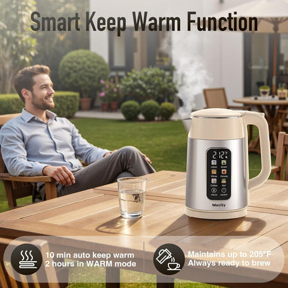 Mecity Electric Kettle 1.7L Touch Screen Temperature Control Water Boiler, No Plastic Contact with Water. 6 Preset Temperature Programs, 2 Hours Keep Warm, Auto Shut Off, Dark Grey