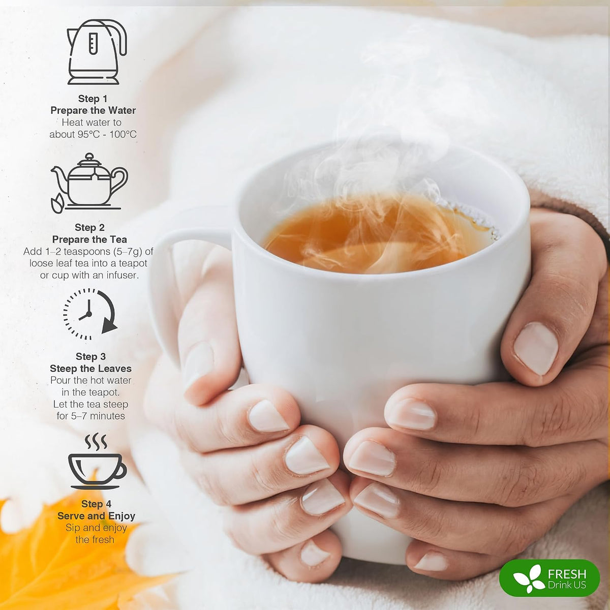 FreshDrinkUS, Premium Green Ginger Tea | 75 Tea Bags | Sencha Green Tea with Ginger, Lemongrass, Turmeric, Hibiscus & Peppermint | Natural Herbal Blend | Comfort & Refreshing, Vegan