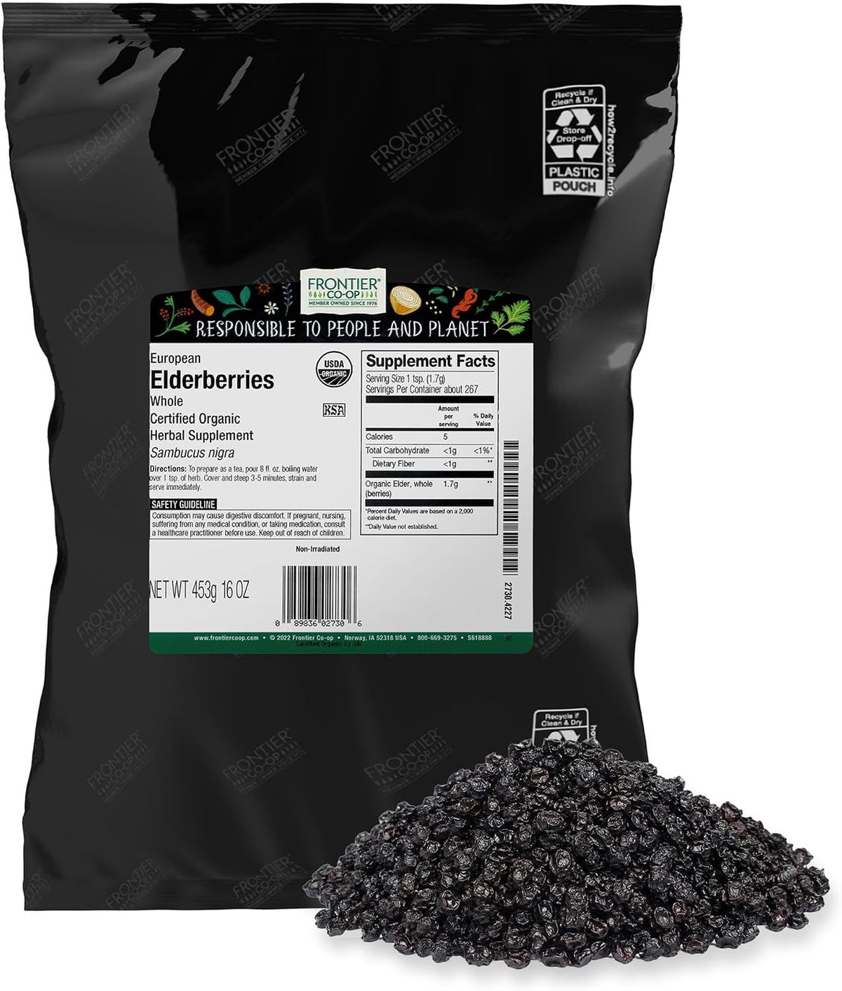 Frontier Co-op Organic Whole European Elderberries, 16oz
