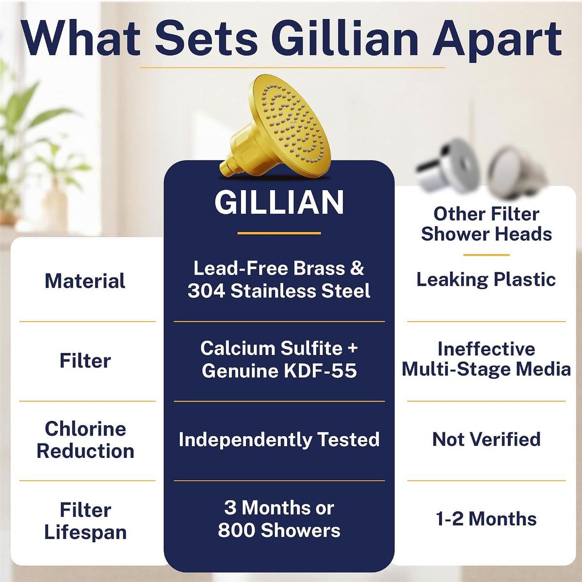 Gillian Metal Filtered Shower Head High Pressure, KDF-55 Removes Chlorine
