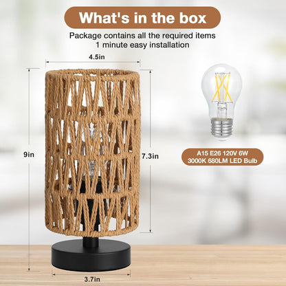 Fenmzee Small Table Lamp for Bedroom - Inline Control, Bedside Lamp with 3000K A15 LED Blub, Easy Assembly (Cream Shade - Wood Base, 9" Inline Control)