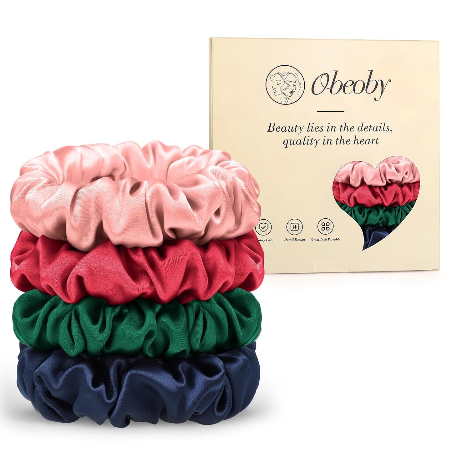 4 Pack 100% Mulberry Silk Scrunchies for Hair Sleep, No Damag Frizz Control Stylish Silk Hair Scrunchies Small Gifts for Women