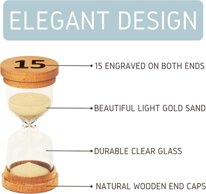 Sand Hourglass Timer - Glass Sand Clock Minutes - Modern Hourglass Watch with Wooden End Caps for Kids, Games, Classroom, Kitchen, Home or Office Decor (5 Minutes)
